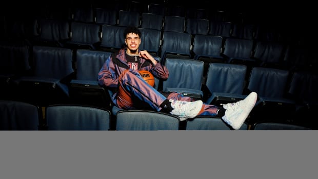 LaMelo Ball models PUMA sneakers and apparel.